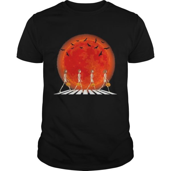 Skeleton Walking crossing the line Halloween sunset shirt