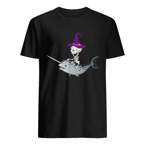 Skeleton Witch Riding Narwhal Halloween shirt