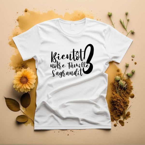 T-shirt Femme Bientôt 3, notre famille s’agrandit annonce grossesse