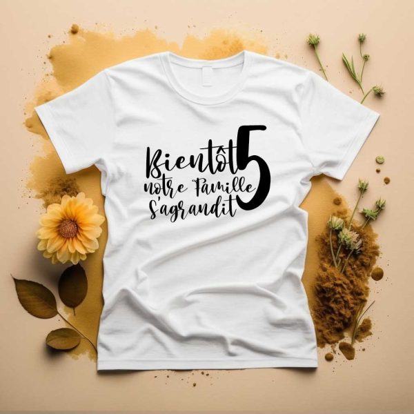 T-shirt Femme Bientôt 5, notre famille s’agrandit annonce grossesse