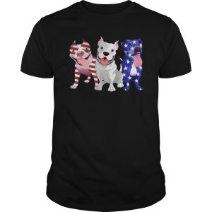 Three Pitbull America flag shirt, hoodie, long sleeve