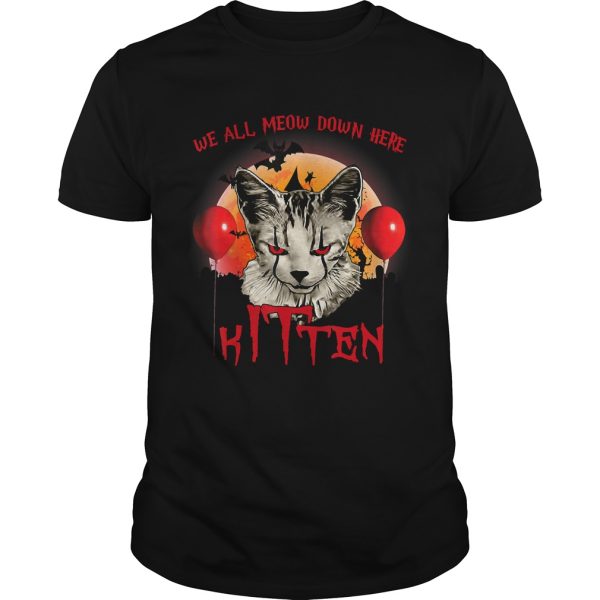 We All Meow Down Here Clown Cat Kitten Halloween T-Shirt