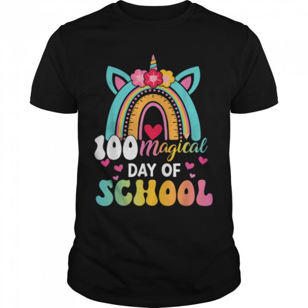 100 Magical Days Of School Rainbow Unicorn Girl Kid Teacher T-Shirt