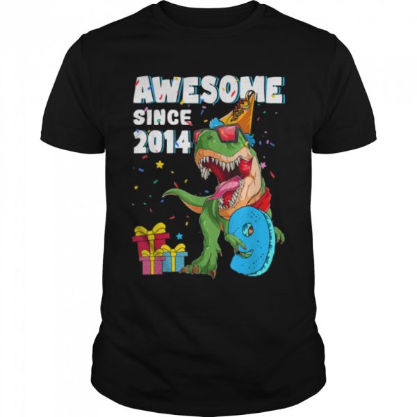 Awesome Since 2014 Birthday Boy Dinosaur 9 Years Old T-rex T-Shirt