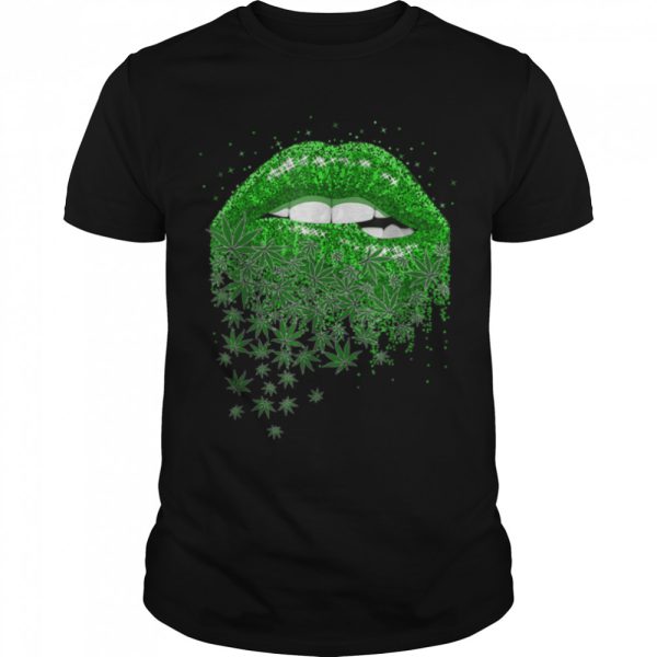 Cool Green Sexy Lips Biting Cannabis Marijuana Funny Weed T-Shirt