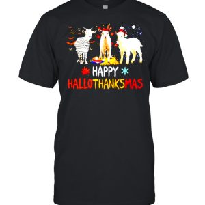 Goats happy Hallothanksmas Halloween Thanksgiving Christmas shirt Goats happy Hallothanksmas Halloween Thanksgiving Christmas shirt