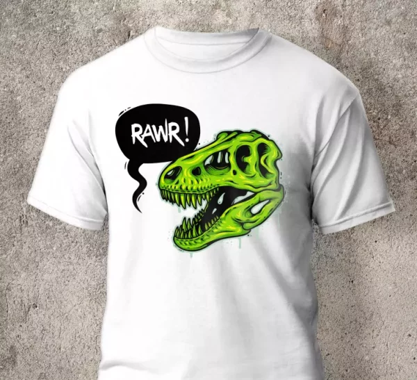 Illustration du crane de dinosaure avec t-shirt texte