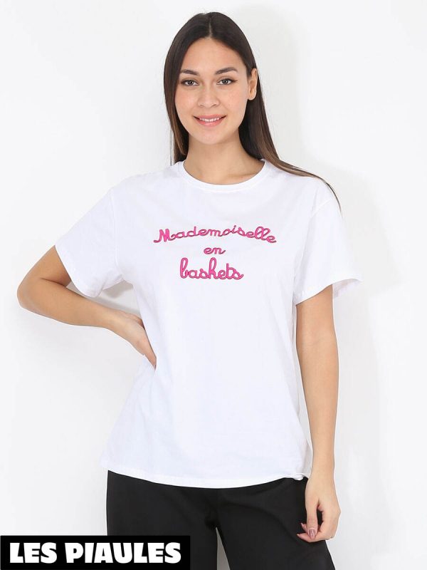 Mademoiselle En Basket T-Shirt Citation Du Feminisme Rose