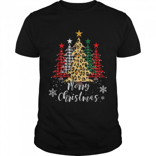 Merry Christmas Tree Buffalo Plaid Red White Green Light Top T-Shirt