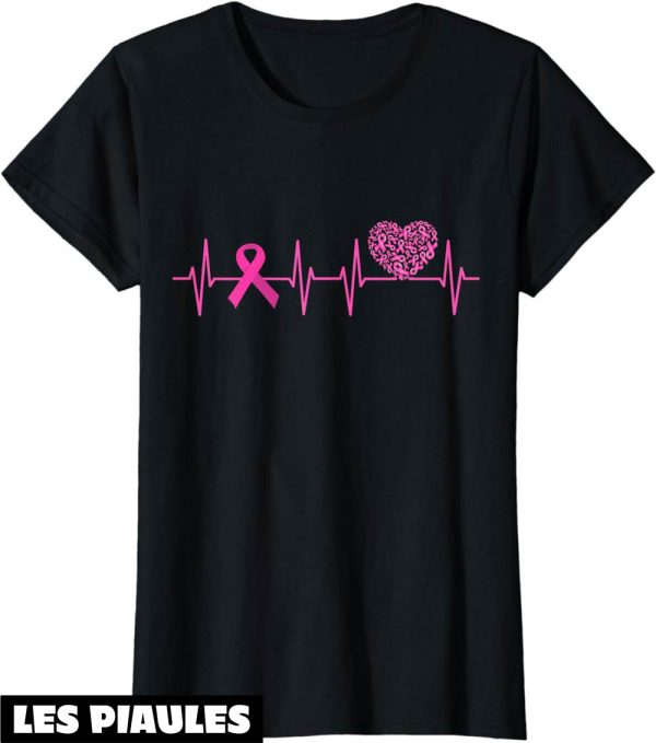 Octobre Rose T-Shirt Cancer Du Sein Battement De Coeur Ruban