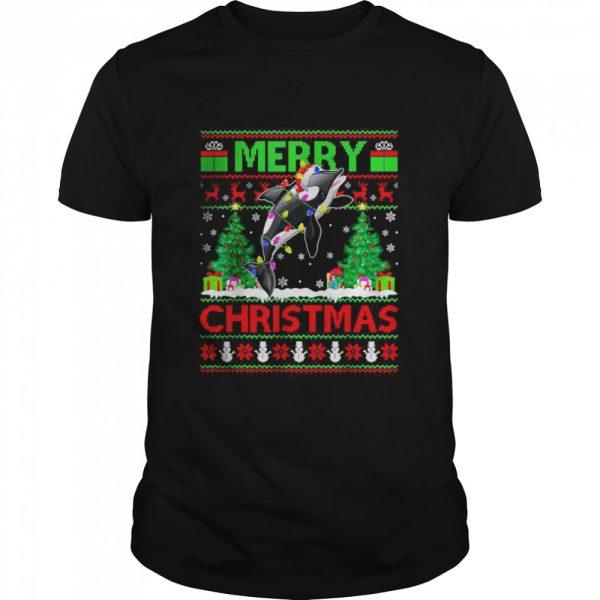 Orca Fish Lover Xmas Lighting Santa Ugly Orca Christmas T-Shirt