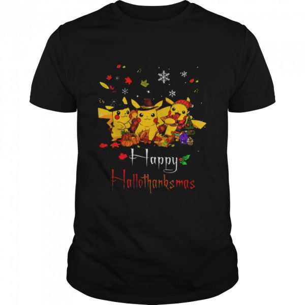 Pikachu Halloween And Christmas Happy Hallothanksmas Pokemon Christmas T-Shirt