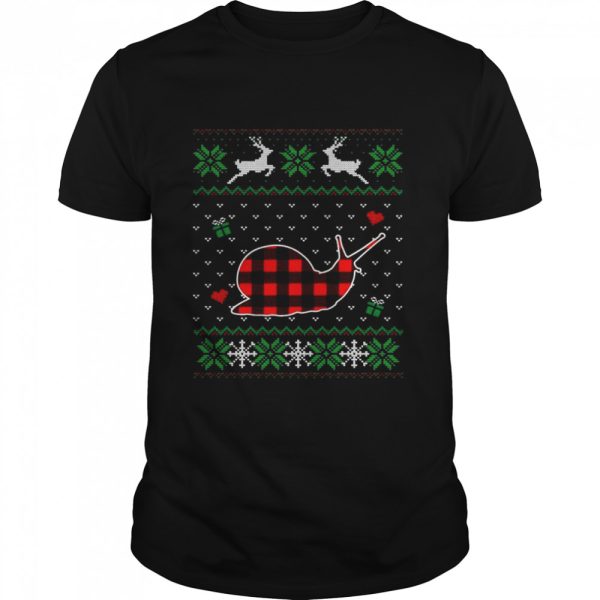 Red Plaid Ugly Christmas Snail Animals Sweater T-shirt