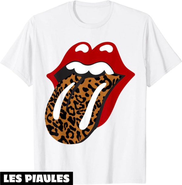 Rolling Stones T-Shirt Langue Leopard Classique Rock N Roll