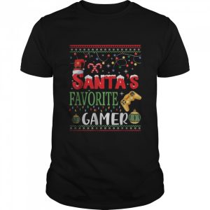 Santa’s Favorite Gamer Christmas tee Gaming Santa Hat Pajama T-Shirt