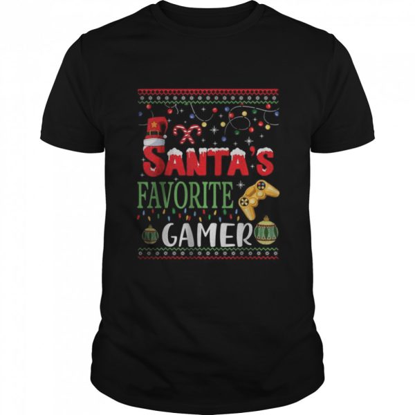 Santa’s Favorite Gamer Christmas tee Gaming Santa Hat Pajama T-Shirt