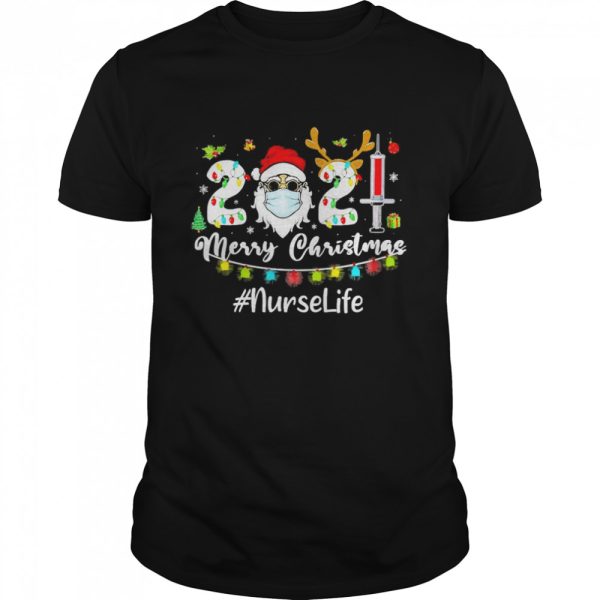 Santa Claus Face Mask 2021 Merry Christmas Nurse Life Sweater Shirt