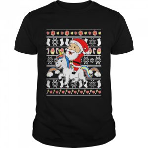 Santa Claus Riding Unicorn Ugly Christmas Shirt
