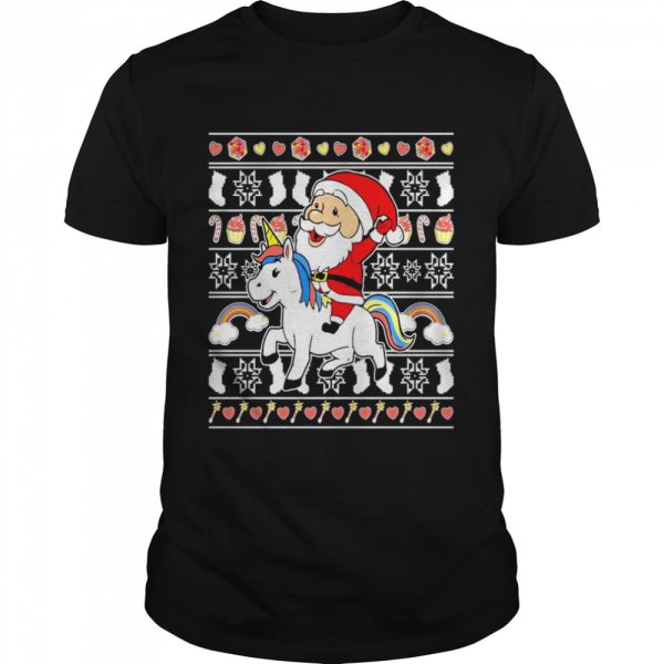 Santa Claus Riding Unicorn Ugly Christmas Shirt