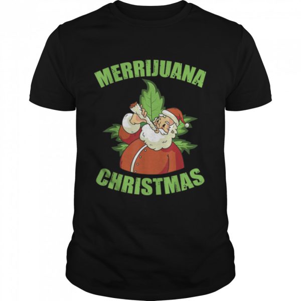 Santa Smoking Merrijuana Christmas Funny Weed Tee T-Shirt