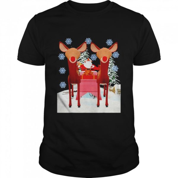 Santa with two red nosed Reindeers Christmas shirt
