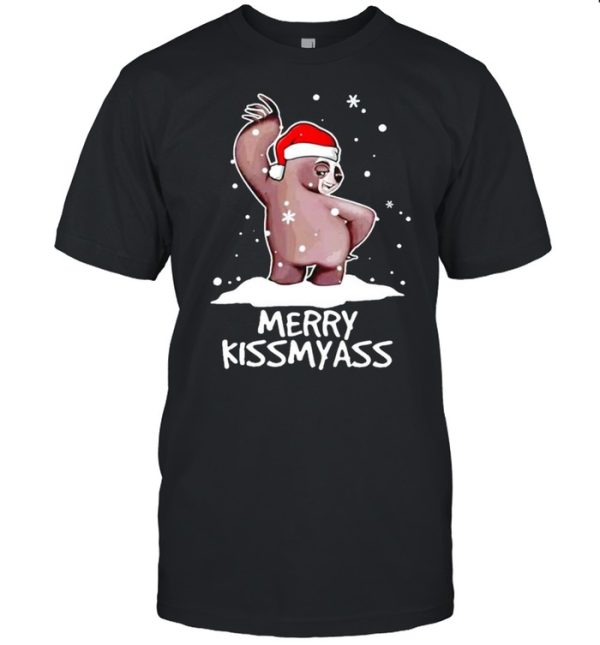 Sloth Merry Christmas Kissmyass funny shirt