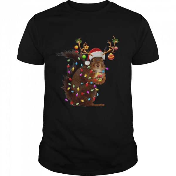 Squirrel Christmas Reindeer Christmas Lights Pajama Shirt