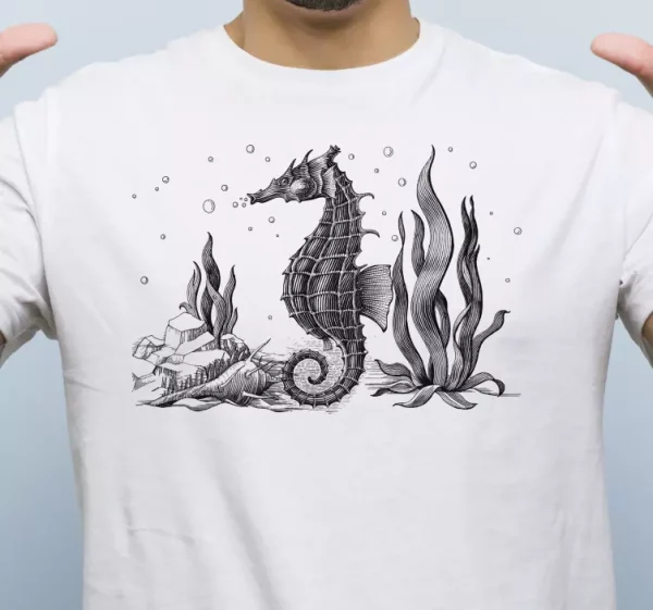 T-shirt Hippocampe dessine a la main