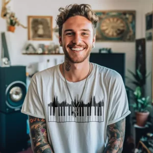 T-shirt clavier de piano et onde sonore