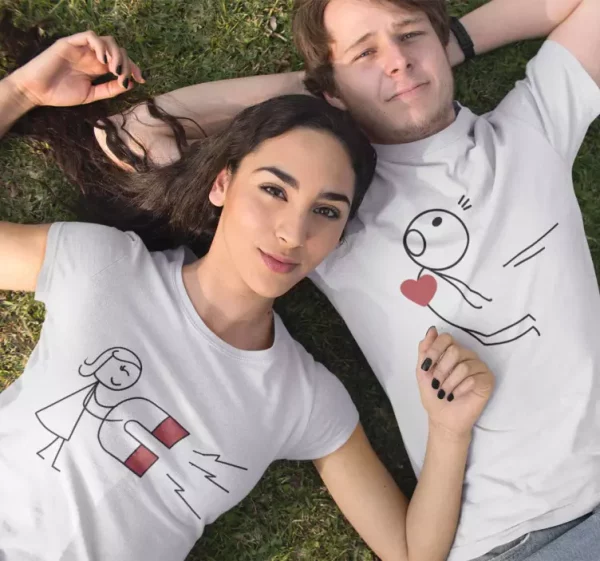 T-shirt couple aimant coeur