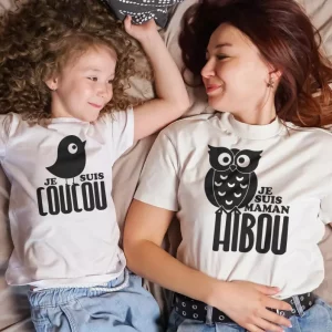 T shirt mere fille coucou hibou 1