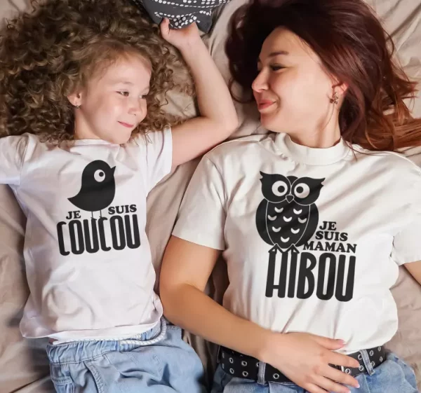 T shirt mere fille coucou hibou