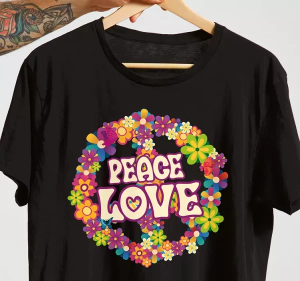 T-shirt paix amour et papillons
