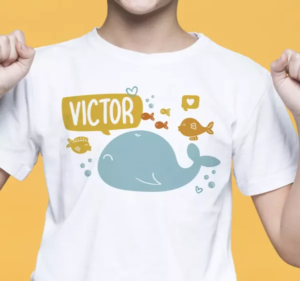 T-shirt poisson Baleine et prenom personnalisable