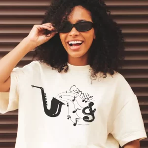 T-shirt saxophone et prenom personnalisable