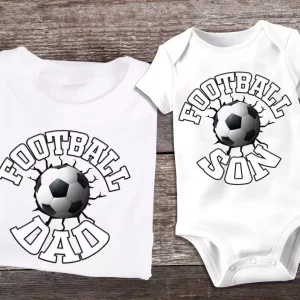 T-shirts assortis Design football pere et fils