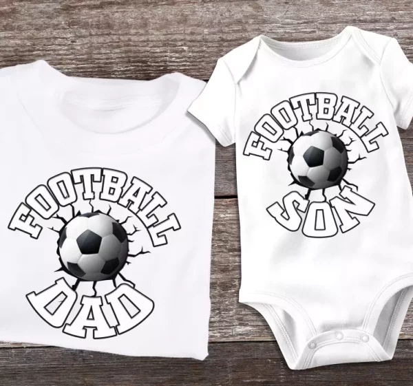 T-shirts assortis Design football pere et fils