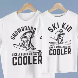 T-shirts assortis pere et enfant snowboard et ski