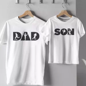 T-shirts assortis pere et fils dessin football