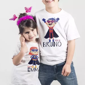 T-shirts enfants prénoms personnalisés Supers frère et sœur