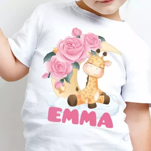 Tee shirt bebe Animaux mignons girafe avec nom Tee shirt bebe Animaux mignons girafe avec nom