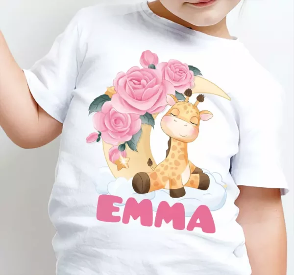 Tee shirt bebe Animaux mignons girafe avec nom