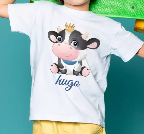 Tee shirt bebe Vache mignonne pour garcon avec nom