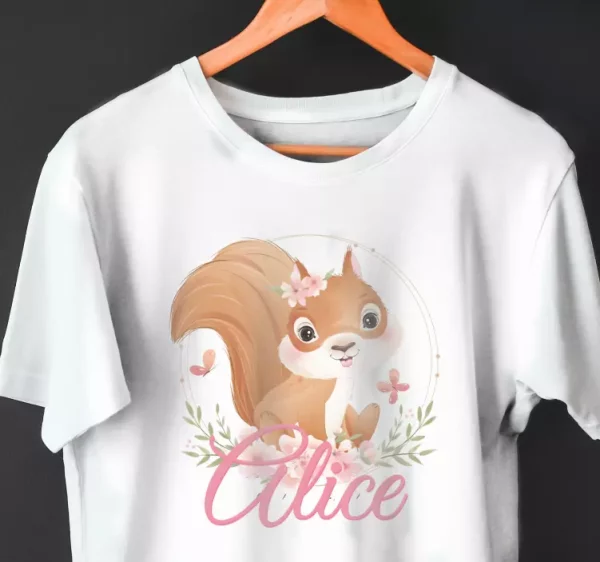 Tee shirt bebe ecureuil mignon pour fille avec nom