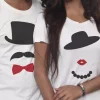Tee shirt couple Bouche dessin anime moustache