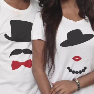 Tee shirt couple Bouche dessin anime moustache