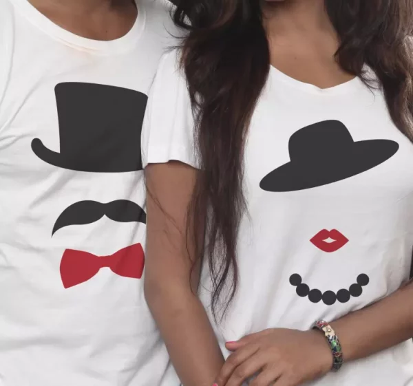 Tee shirt couple Bouche dessin anime moustache