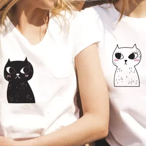 Tee shirt couple Chats assortis