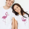Tee shirt couple Flamants roses amoureux