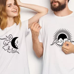 Tee shirt couple Lune soleil et nuages 1
